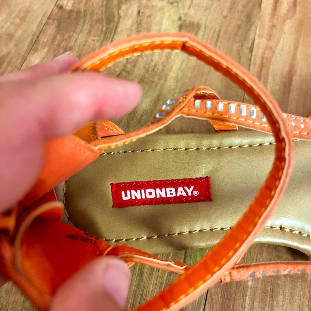 UNIONBAY Orange Coral Strappy Sandals Flip-Flop sparkle ankle strap 9.5 resort - Picture 8 of 8